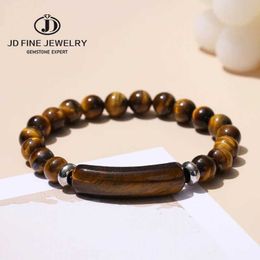 Charm Bracelets JD Natural Stone Yellow Tiger Eye Rectangle Bar Charm Bead Bracelets Women Reiki Healing Handmade Bangles Couples Jewelry Gift Y240510