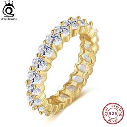 Wedding Rings ORSA JEWELS 925 Sterling Silver All CZ Eternal Ring 14K Gold Plated Dainty Finger Band for Women Jewelry Gift SR316 Q240511