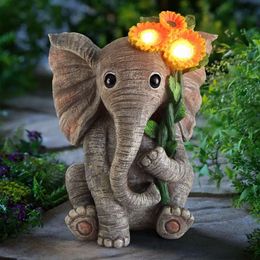 Outdoor Sculpture Solar Garden Statue Suitable for Courtyard, Home, Courtyard Decoration, Good Luck, Suower, Elephant Lady, Mother Gift