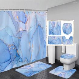 Shower Curtains Pink Blue Marble Curtain Set Abstract Geometric Art Modern Home Bathroom Decor Non Slip Rugs Bath Mats Toilet Lid Cover