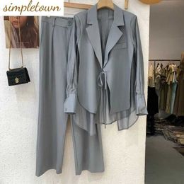 Others Apparel Summer New Hollow Sun Protection Chiffon Shirt Blazer Wide Leg Pants Two Piece Set Elegant Womens Pants Set Office Outfits Y240509