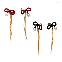 Dangle Earrings Long Tassels Ear Rings Bowknot Pearls Ornament For Everyday Wear
