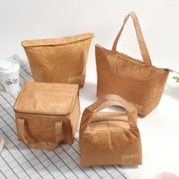 Storage Bags Women Reusable Foldable Large Capacity Lunch Food Bag Retro Kraft Paper Leakproof Cooler