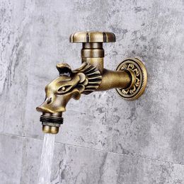 Bathroom Sink Faucets Antique Brass Mop Taps Washing Machine Faucet Dragon Design Single Cooling Outdoor Balcony Water Garden Retro