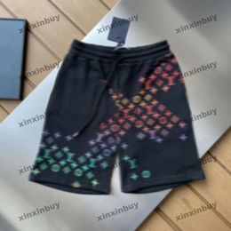 xinxinbuy 2024 Men women designer shorts Rainbow gradient letter print cotton fabric short black white brown Grey blue white Apricot S-XL new