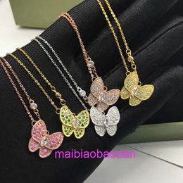 Top Luxury 1 to Original Vancllf Necklace Butterfly Full Diamond for Women 18k Rose Gold Plated with Collar Chain Pendant Live Broadcast