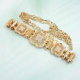 Waist Chain Belts Womens waist chain Exquisite hollow pattern Arabic wedding Jewellery bride dress with metal inlaid crystal body fashionable Q240511