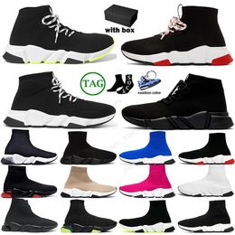 Paris Designer socks shoes men women Graffiti White Black Red Beige Pink Clear Sole Lace-up Neon Yellow speed runner trainers flat platform Plate-Forme sneakers