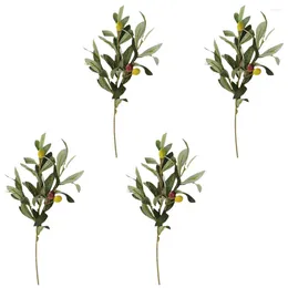 Decorative Flowers 4 Pcs Faux Olive Branches Greenery Stems Home Decor Wedding Fake Tree Plastic Household Houseplants