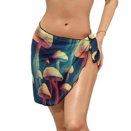 Mushrooms Chiffon Beach Bikini Cover Up Mushroom Print Wrap Skirts Summer Cute Cover-Ups Pattern Beachwear