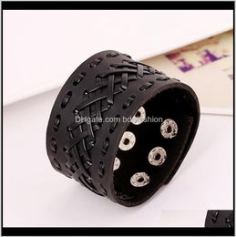 Charm Bracelets Jewelry Arrival Genuine Bracelet Wristband Mens Wide Leather With Snap Button For Men Women Jewelry Gifts1 Drop De6012435