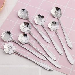 Spoons 8Pcs/Set Flower Dessert Stainless Steel Coffee Spoon Gold Small Teaspoons Creative Cherry Blossom Ice Cream Fruit Honey