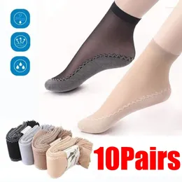 Women Socks 20pcs Spring Summer Soft Velvet Silk Non-Slip Bottom Splice Transparent Ladies Ultrathin Breathable Sock