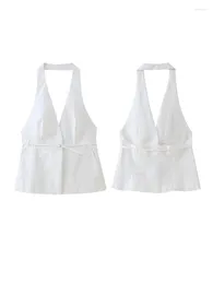 Women's Vests Lace Up Vest Sleeveless Jackets Women Vintage V-Neck Waistcoat 2024 Summer Female Office Lady Chic Tank White Tops