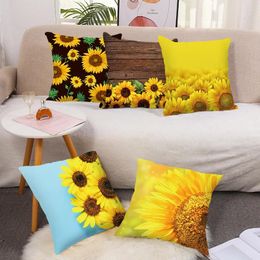 Pillow Flowers Printing Pillows Decor Home Decorative Car Sofa Cover Bed Pillowcase Sunflower Cover(45 45cm)