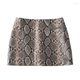 Skirts Catwalk Show Genuine Leather Sexy Snake Print Mini Skirt Women 2024 Spring Fashion High Waist Retro A-line Europe