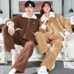 Women's Sleepwear Winter Pajamas Women Coral Fleece Homewear Suit Couple Long Pijamas Men Thickened Warm Flannel Pyjama Couples Nightwear