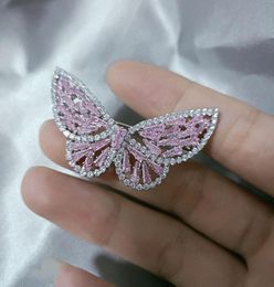 Pins Brooches OKILY Arrival Butterfly Pin For Women Coat Pins Suit Corsage Badge Fashion Pink Zirconia Broch Jewellery Accessories4829775