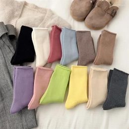 Women Socks Cashmere Thermal Solid Color Middle Tube Candy Homewear Keep Warm Floor Sleeping