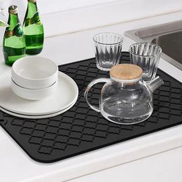 Table Mats Kitchen Countertop Silicone Drying Mat Rectangle Quick Waterproof Dish Bowl Plate Dinnerware Placemat Heat Insulation Pad