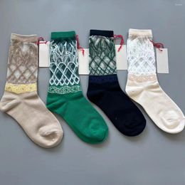 Women Socks Spring And Summer Thin Splicing Mesh Flower Forest Mid-tube Women's