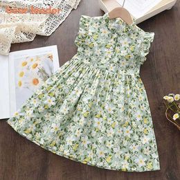 Sukienki dla dziewczynki Niedźwiedź Niedźwiedź Girls Casual Sukienka 2022 NOWOŚĆ Summer Childrens Baby Flower Printed Odzież Przyjęcie Flower Birthals Princess Westidos 2-6YL240513