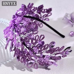 Headpieces HNYYX Crystal Beaded Leaves For Women Headband Handmade Retro Rhinestone Head Hoop Girls Bridal Wedding A165 Purple