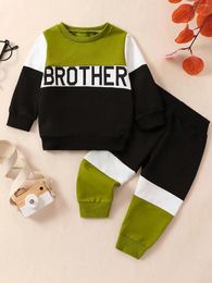 Clothing Sets Two Piece Set Of Baby Boy Patchwork Colour Long Sleeved BROther Printed Hoodie And Pants