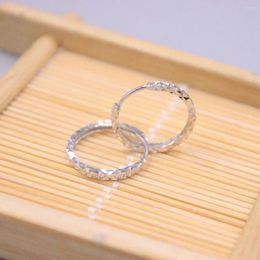 Hoop Earrings Real 18K White Gold For Women Engrave Full Star 16mm Outer Diameter Small Circle Stamp Au750