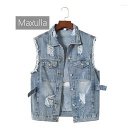 Women's Vests Maxulla Spring Summer Denim Vest Outdoor Casual Cotton Ripped Top Jacket Fashion Slim Motorcycle Wear Clothing
