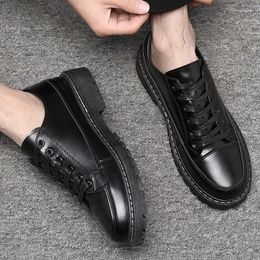 Casual Shoes Men's Leather 2024 Spring And Summer Versatile Man's Korean Version Exquisite Black Work Zapatos