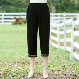 Women's Pants 2024 Summer Fashion Simple And Versatile High Waist Embroidered Oblique Insert Pocket Solid Colour Loose Casual Capris For