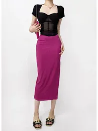Skirts Sexy Split Midi Women Summer Knitted Elastic Slim Solid Colour High Waist Skirt
