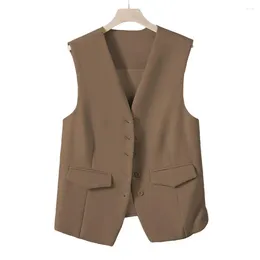 Women's Vests Women Loose Fit Vest Elegant V Neck Waistcoat For Formal Office Wear With Single-breasted Design Solid Commute