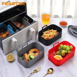 Double Boilers Air Fryer Silicone Tray Rectangle Oven Baking Basket Reusable Liner Insert Dish Plate Grill Pan Mat Accessories