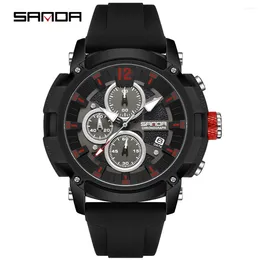 Wristwatches SANDA 5312 Cool Fashion Trend Quartz Wristwatch Waterproof Shockproof Stopwatch Round Dial Design Date Fluorescence Men Watch