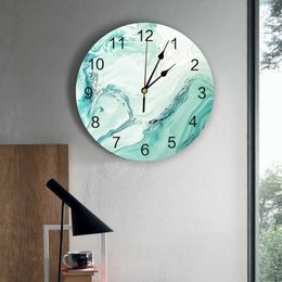 Wall Clocks Marble Fluid Texture Blue Green Wall Clocks Silent Living Room Decoration Round Clock Home Bedroom Kitchen Wall Decor Clocks