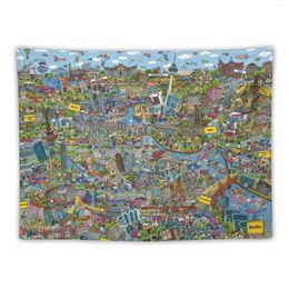 Tapestries Illustrated Map Of Berlin Tapestry Home Decor Aesthetic Bedroom Organisation And Decoration Wall Hanging