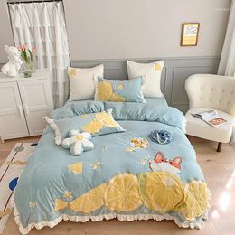 Bedding Sets Duvet Cover Bed Linen And Pillowcase Set Luxury Home Quilt Winter Velvet Flat Sheet Korean Lovely Bedspread