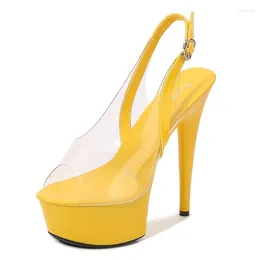 Sandals 6Inch Nightclub Models Peep Toe Exotic Thin High Heels Strip Pole Dance 15cm Platform Elegant Dress Transparent Women Sexy Shoes