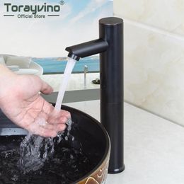 Bathroom Sink Faucets Torayvino Faucet Sense Black Basin Sensor Tap Lavatory Deck Mounted Bath Combine Brass Mixer Taps