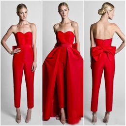 2020 New Hot Sale Red Jumpsuits Formal Evening Dresses With Detachable Skirt Sweetheart Prom Dresses Party Wear Pants for Women 311D