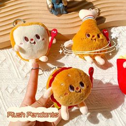 Decorative Figurines Cute Hamburgers Plush Keychain Pendants Creative Dog Fries Bread Cartoon Doll Toy Bag Pendant Car Key Chain Gift