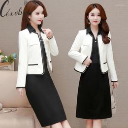 Work Dresses Office Lady Business Dress 2 Peice Suit Women Temperment Short Jacket Polo Collar Bodycon Plus Size Set Elegant Outfits