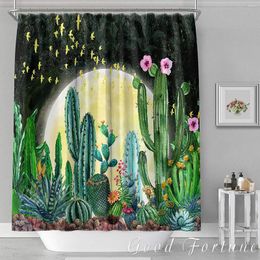 Shower Curtains Giant Moon Cactus Printed Polyester Waterproof Curtain Bathroom Decoration