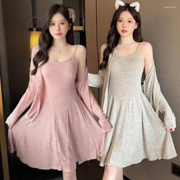 Home Clothing 2PCS Sexy Lingerie Spaghetti Strap Cotton Nightgowns For Women 2024 Summer Korean Cute Sleepwear Nightdress Night Dress Nighty