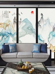 Window Stickers Glass Peep-proof Self-adhesive Landscape Painting Chinese Wind Bathroom Paper Matte Foil