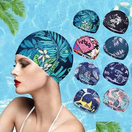 Swimming Caps 1Pc Fashion Cap Menwomen Flowers Printed Long Hair Sports Swim Pool Bathing Hat Elastic Nylon Turban Accessory 230515 Dr Otivh