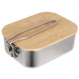 Dinnerware -Lunch Box Outdoor Bamboo Wood Cutting Board Cover Bento Camping Soup Pot Portable Picnic Lunch