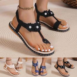 Sandals Women's Casual Pearl Clip Toe Flat Roman Shoes Summer Fashion Ladies Womens Wedge Size 9 Easy